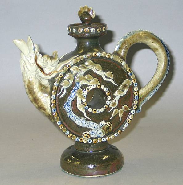 Appraisal: A glazed studio ceramic wine pot Meiji Period with dragon