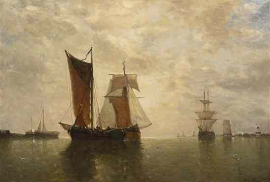 Appraisal: Paul Jean Clays Belgian - Ships at Harbor oil on