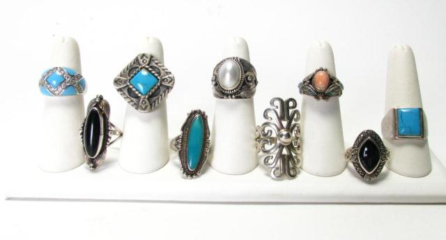 Appraisal: Nine Assorted Design Sterling Silver Rings approximately grams