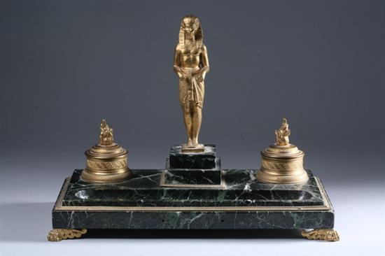 Appraisal: EMPIRE-STYLE BRONZE-DOR AND MARBLE STANDISH th century Large rectangular green