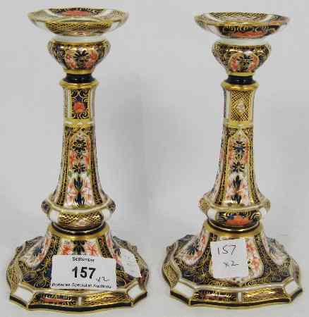 Appraisal: Pair of Royal Crown Derby Imari Candle Sticks Height cm