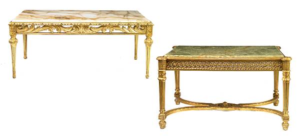 Appraisal: A Louis XVI giltwood coffee table with onyx top height