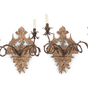 Appraisal: A Pair of Italian Cerused Wood and T le Two-Light