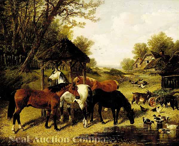 Appraisal: John Frederick Herring Jr British - Horses in a Barnyard