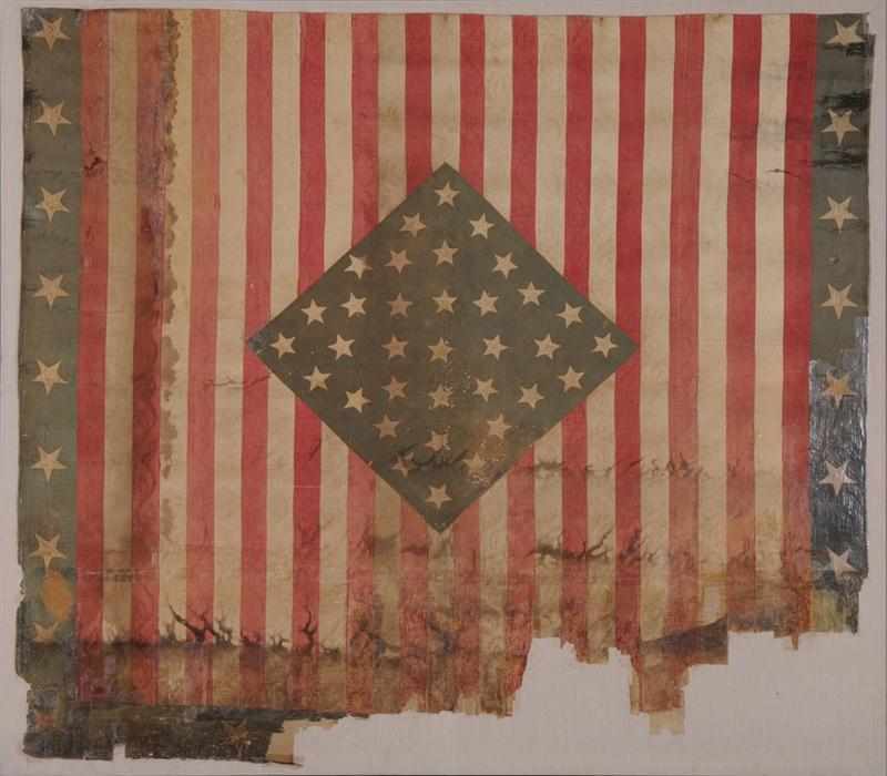 Appraisal: AMERICAN FLAG PATTERENED COTTON QUILT Mounted and framed Provenance Property