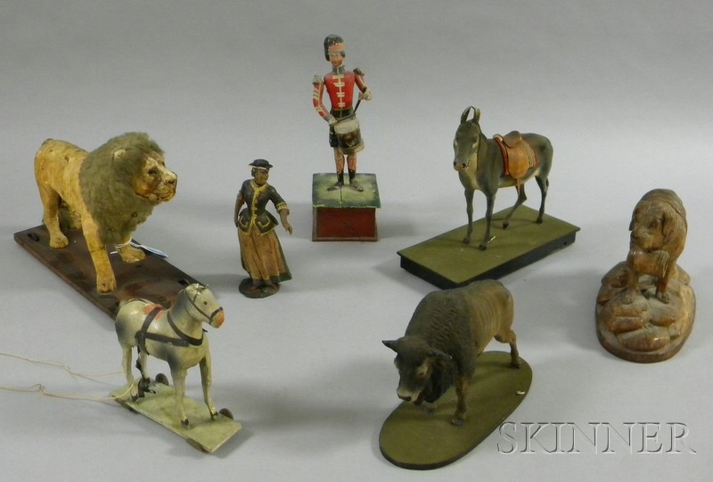 Appraisal: Group of Painted Composition and Carved Wooden Figural Animal Pull-toys