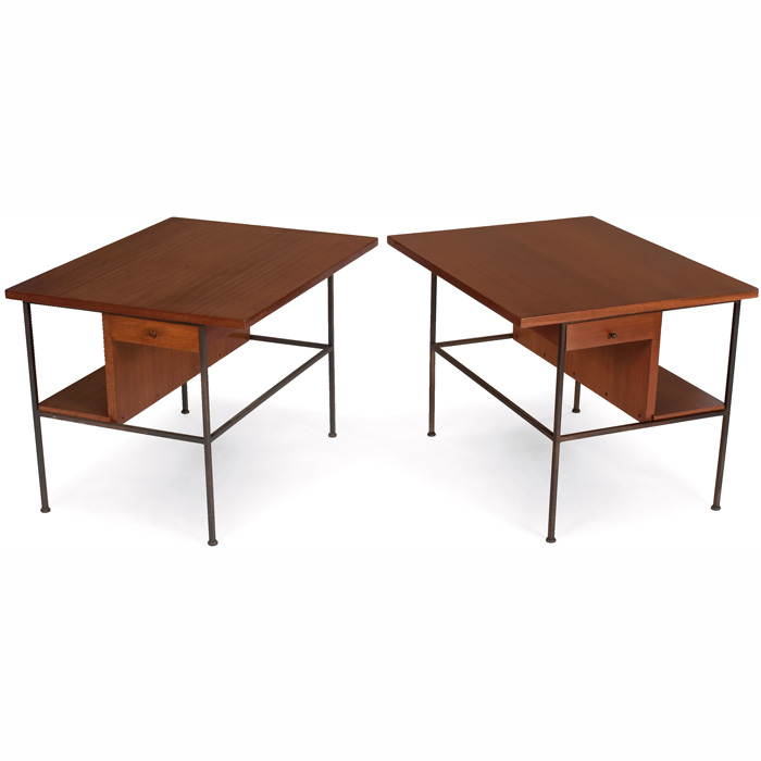 Appraisal: Paul McCobb occasional tables pair by Calvin mahogany brass-plated frames