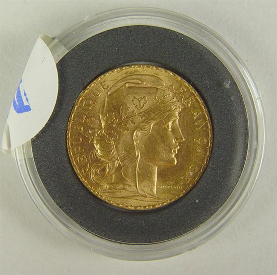 Appraisal: French Rooster Gold Coin Although not certified by ANACS this