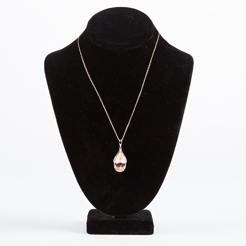 Appraisal: Morganite and Diamond Pendant Morganite and diamond pendant featuring a