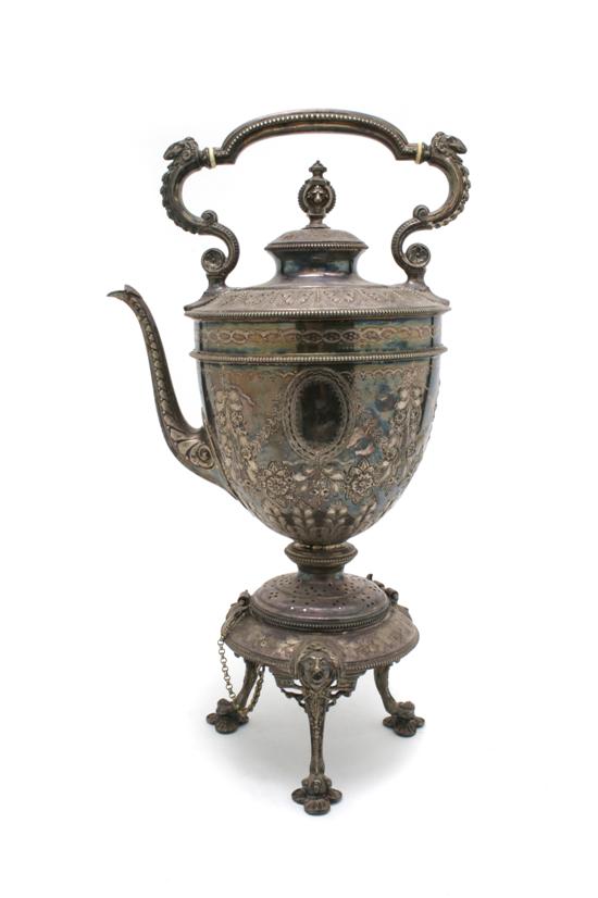 Appraisal: A Silverplate Hot Water Kettle on Stand possibly English Height