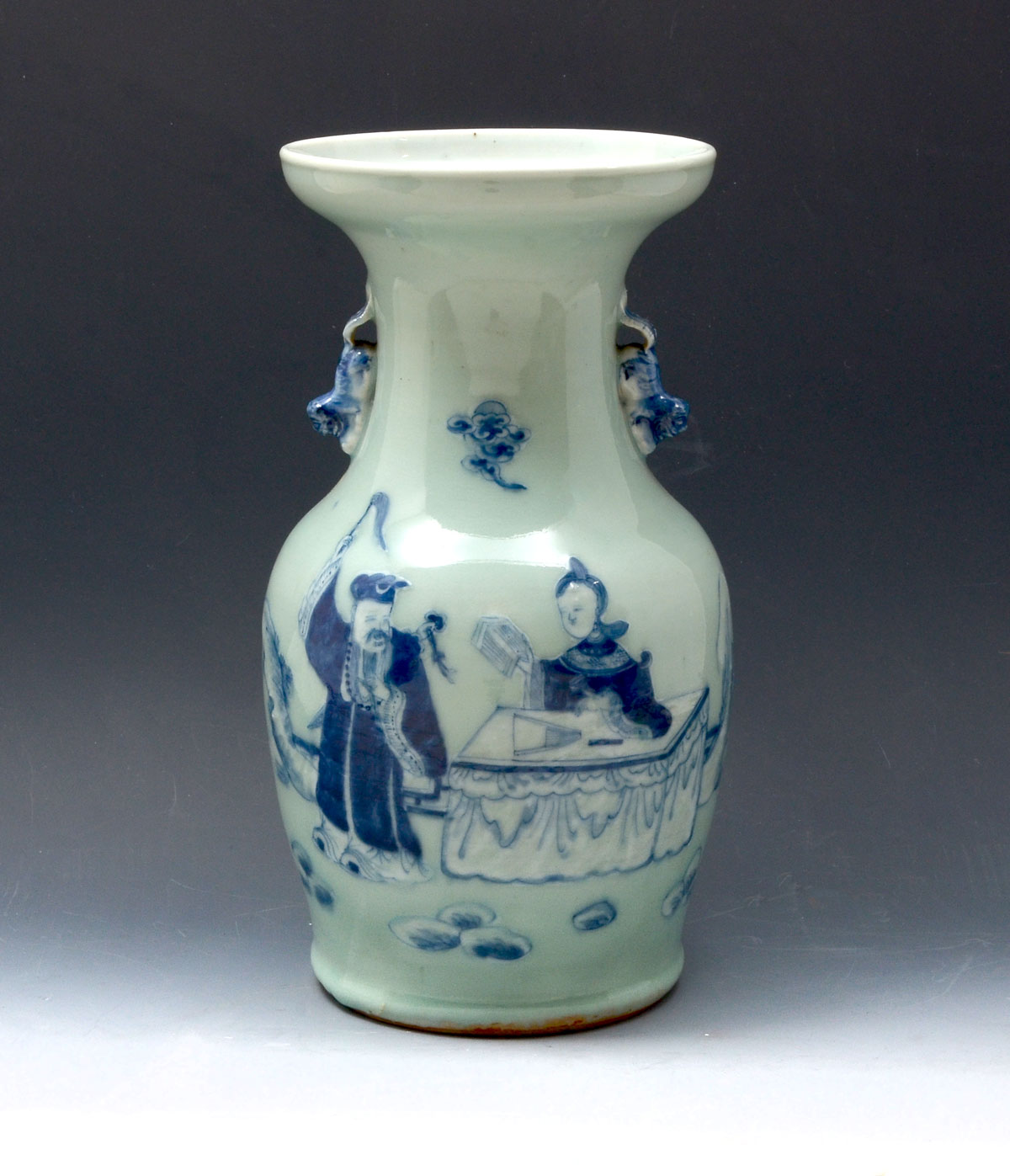 Appraisal: CHINESE CELADON GLAZED SCHOLAR VASE Qing dynasty celadon blue glazed