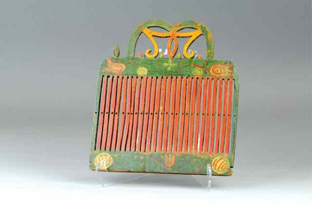 Appraisal: LOVE TOKEN TAPE LOOM Hand carved and painted intricate folk