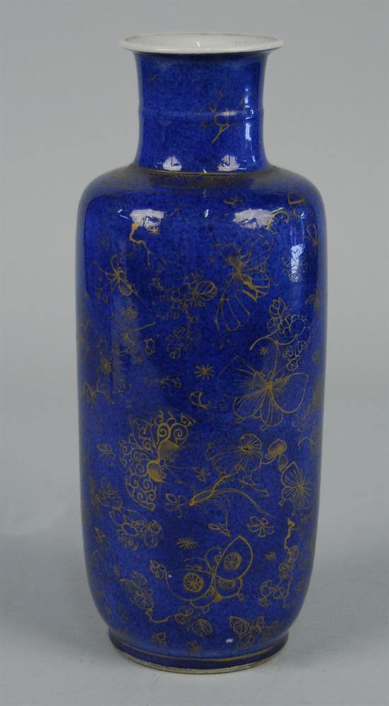 Appraisal: CHINESE POWDER BLUE GROUND GOLD DECORATED BALUSTER FORM VASE Kangxi