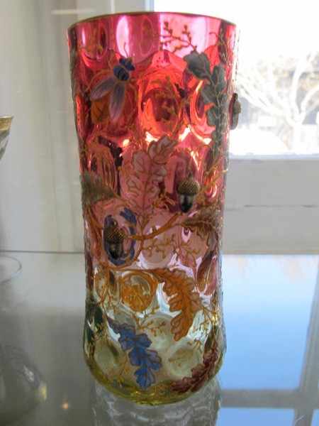 Appraisal: MOSER ENAMELLED AND GILDED RUBY GLASS VASE DECORATED WITH BEES