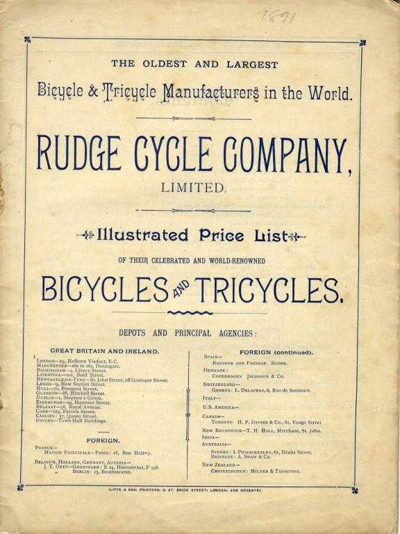 Appraisal: RUDGE CYCLE COMPANY LIMITED ILLUSTRATED PRICE LIST OF BICYCLES AND