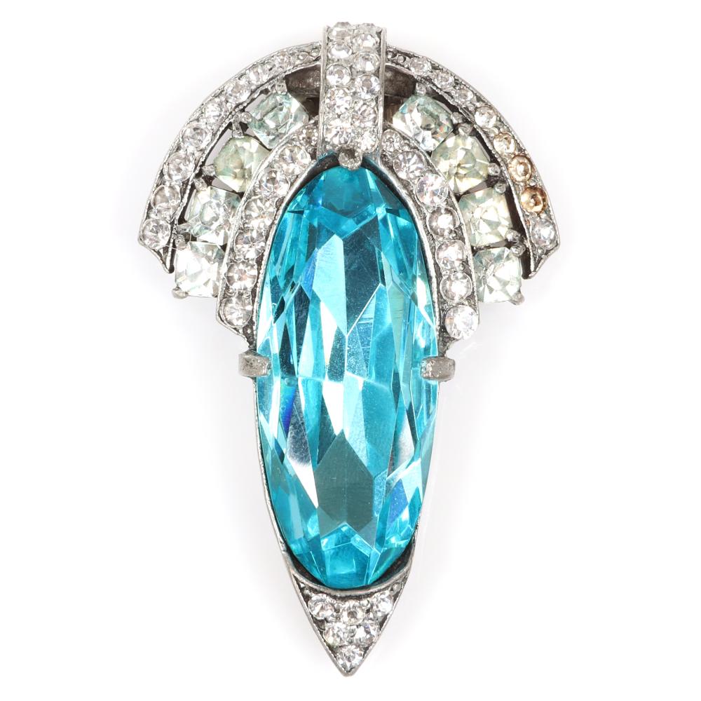 Appraisal: EISENBERG ORIGINAL FUR CLIP WITH LARGE FACETED AQUA BLUE CRYSTAL