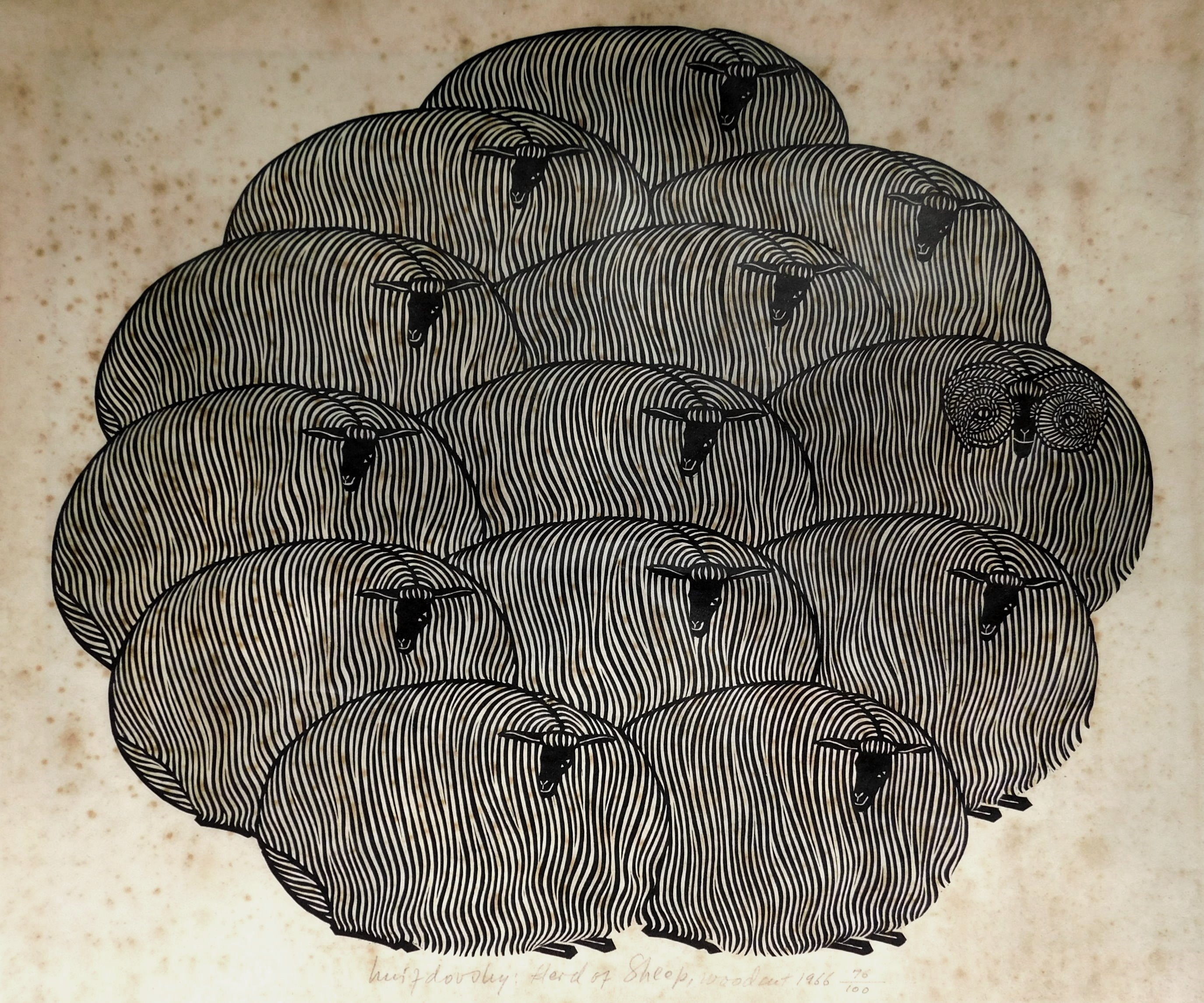 Appraisal: Jacques Hnizdovsky American - ''Herd of Sheep'' Tahir - woodcut