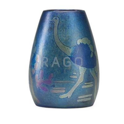 Appraisal: ZSOLNAY Vase with ostriches and cacti eosin glaze Pecs Hungary