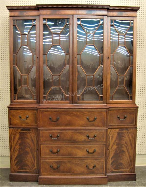 Appraisal: A vintage Baker Furniture breakfront china cabinet with secretary drawer