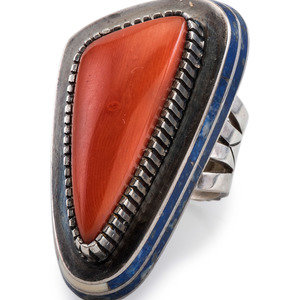 Appraisal: Gibson Nez Jicarilla Apache-Din - Silver Coral and Lapis Ring