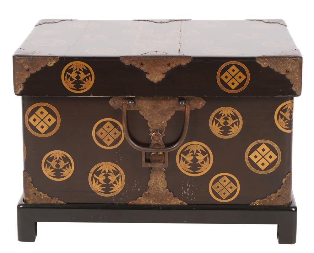 Appraisal: JAPANESE LACQUERED BRASS MOUNTED TRUNK ON STANDwith removable lid box