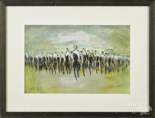 Appraisal: Watercolor and gouache abstract with figures signed Boris '' x