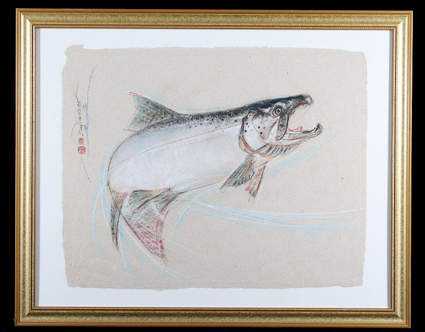 Appraisal: Salmon Jumping Pastel By Dan Chen For your consideration in