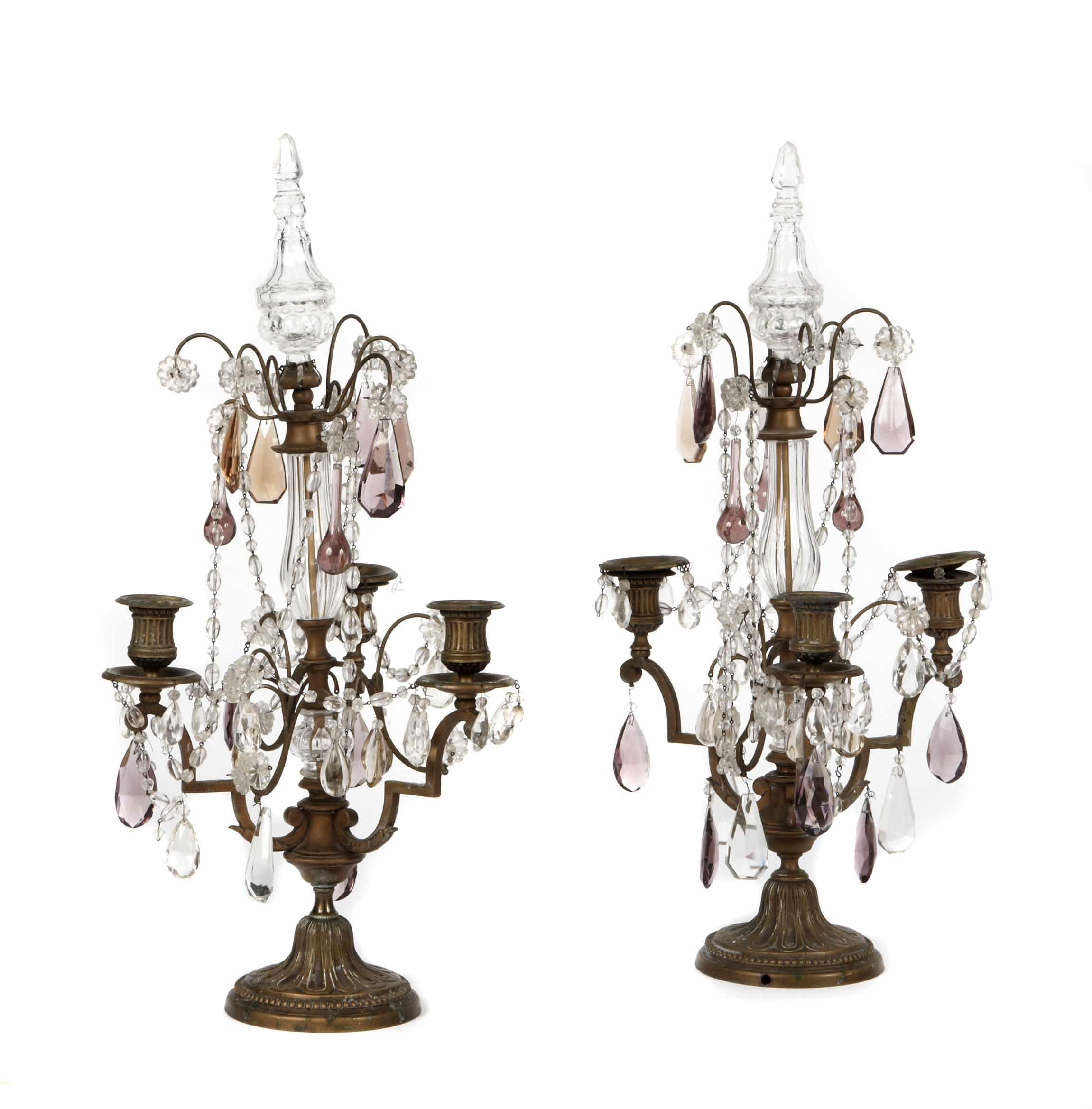 Appraisal: A pair of Louis XV style cut crystal amethyst glass