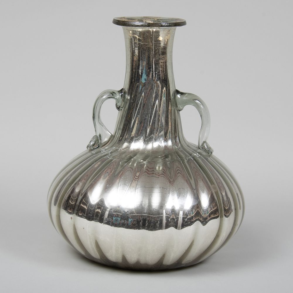 Appraisal: Large Mercury Glass Gadrooned Bottle Vase x in diam Condition