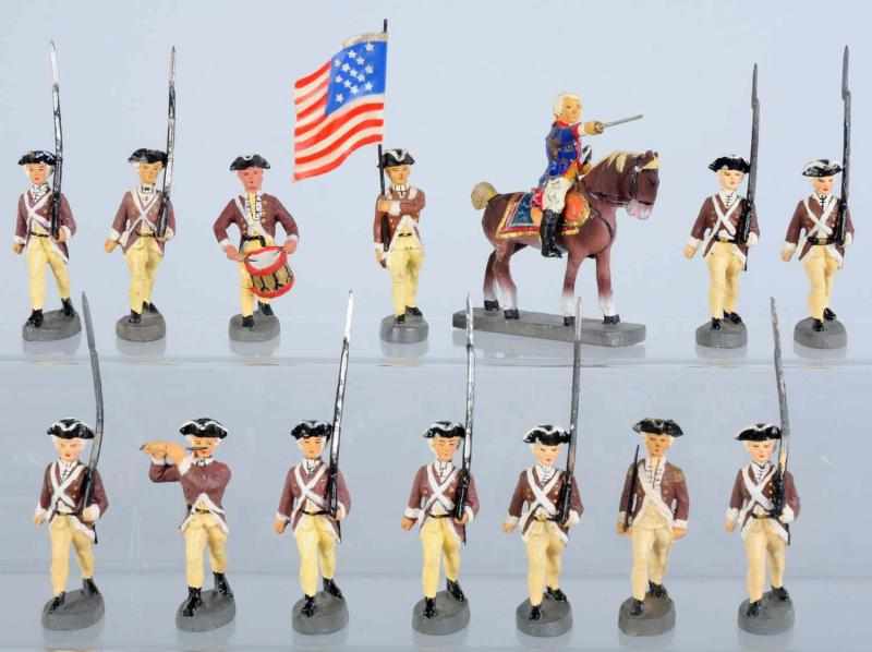 Appraisal: Elastolin cm American Revolution Soldiers Lot of including mounted officer