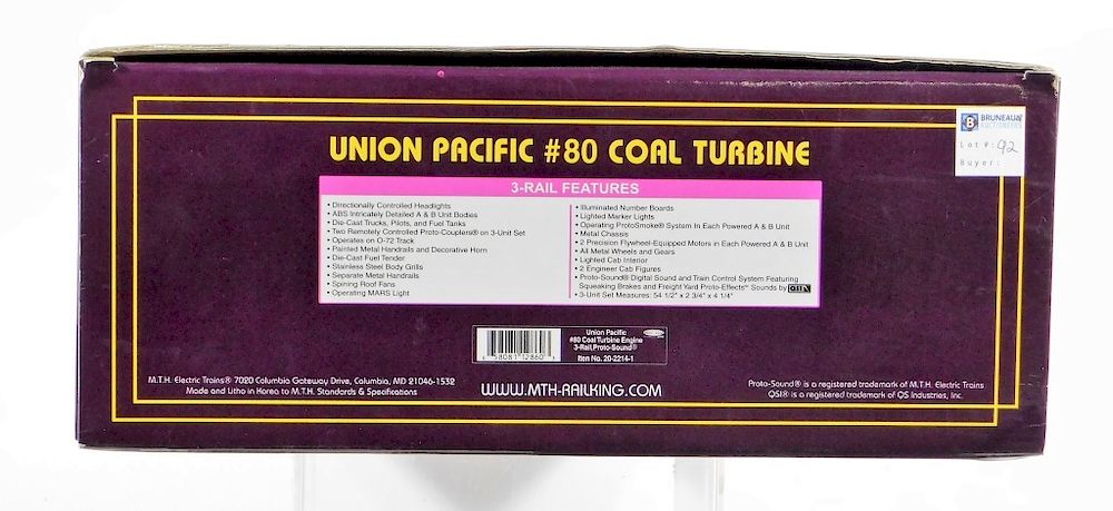 Appraisal: MTH Union Pacific Coal Turbine Engine Train United States Contemporary