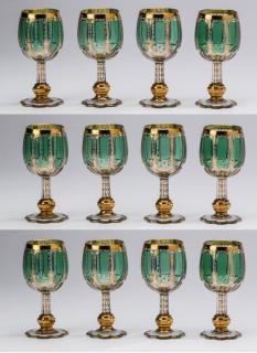 Appraisal: Moser emerald gilt wine glasses h Moser wine glasses each