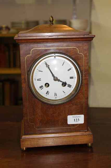 Appraisal: AN EDWARDIAN MAHOGANY AND BRASS INLAID MANTEL CLOCK with white