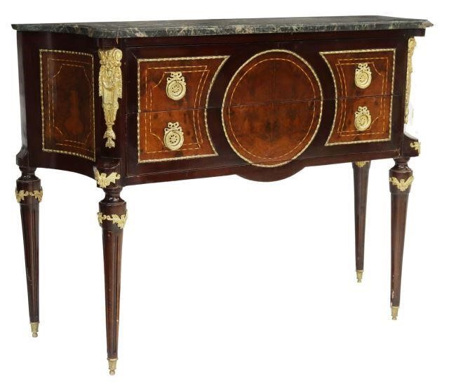 Appraisal: French Louis XVI style marble-top mahogany commode th c accented