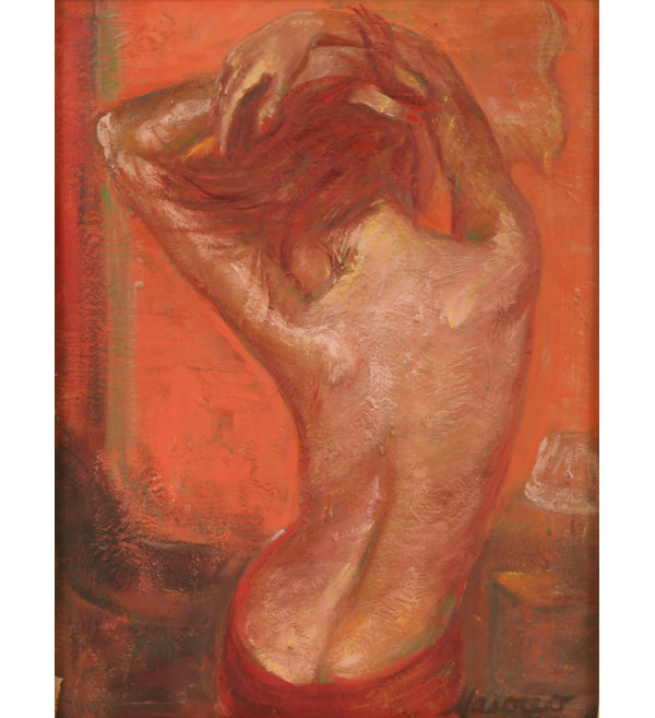 Appraisal: Masocco th century nude female figure oil on board signed