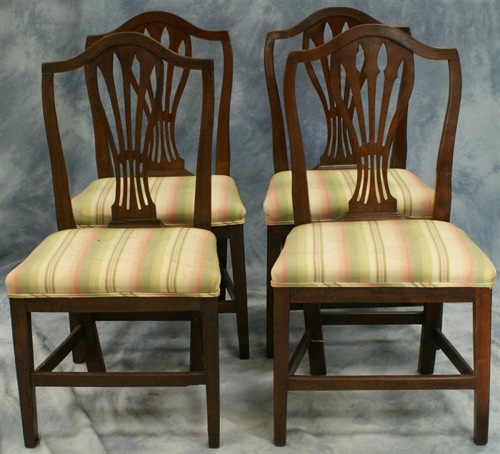 Appraisal: Four mahogany Georgian Hepplewhite dining room chairs h Estimate -