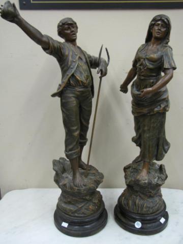 Appraisal: Pair of Cast Spelter Figures depicting a peasant man Faneur