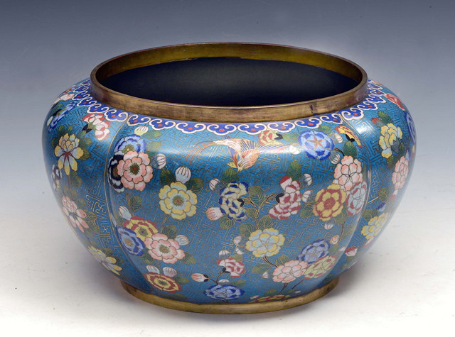 Appraisal: A CHINESE CLOISONNE BOWL of blue ground and lobed form