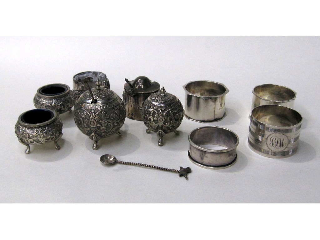 Appraisal: Lot comprising four piece and two piece white metal condiment