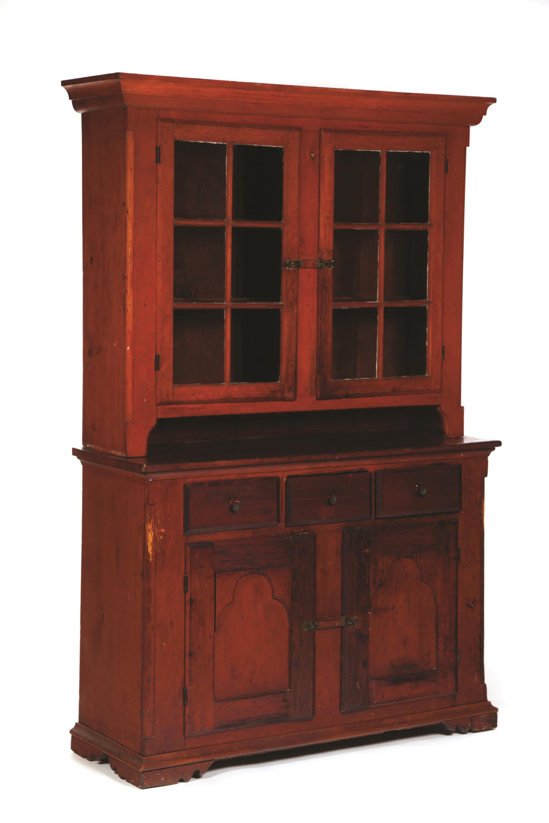 Appraisal: TWO-PIECE STEPBACK CUPBOARD American st quarter- th century pine Traces