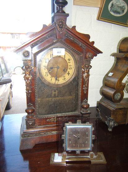 Appraisal: An American walnut shelf clock high together with a purple