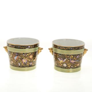 Appraisal: Pair Paris Porcelain parcel gilt cache pots Pair Paris Porcelain