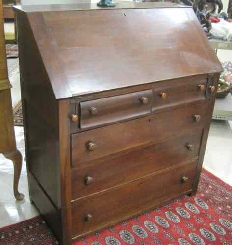 Appraisal: MAHOGANY SLANT-TOP SECRETARY Victorian Empire transitional style American c the