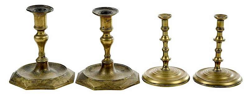 Appraisal: Two Pairs Miniature Brass Tapersticks th century comprising one child's