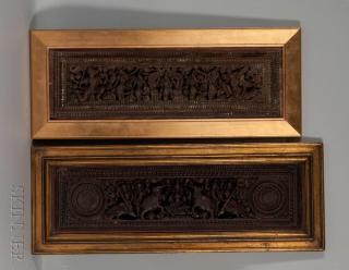 Appraisal: Two Framed Lintel Friezes Two Framed Lintel Friezes India one