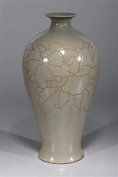 Appraisal: Chinese celadon porcelain Meiping vase with incised floral designs H