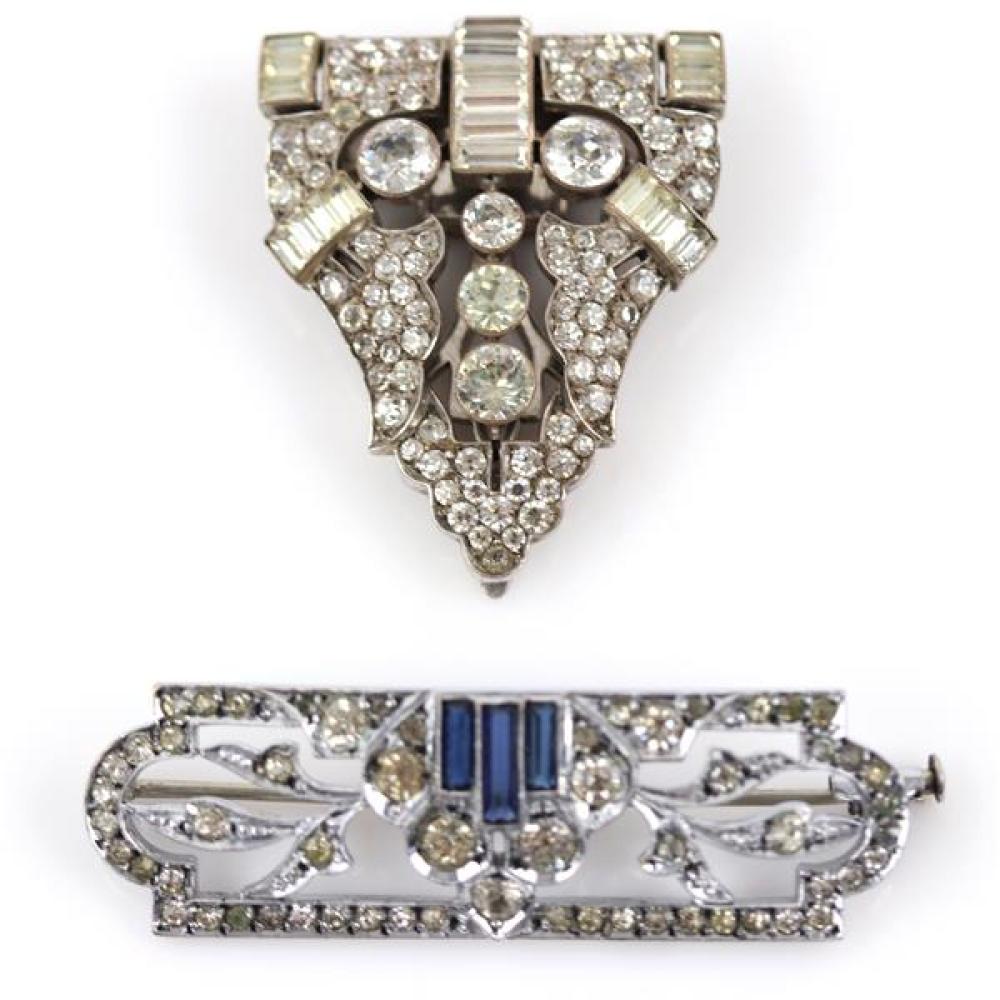 Appraisal: PIN CLIP WITH CLEAR FACETED JEWELS AND PAVE STERLING BAR