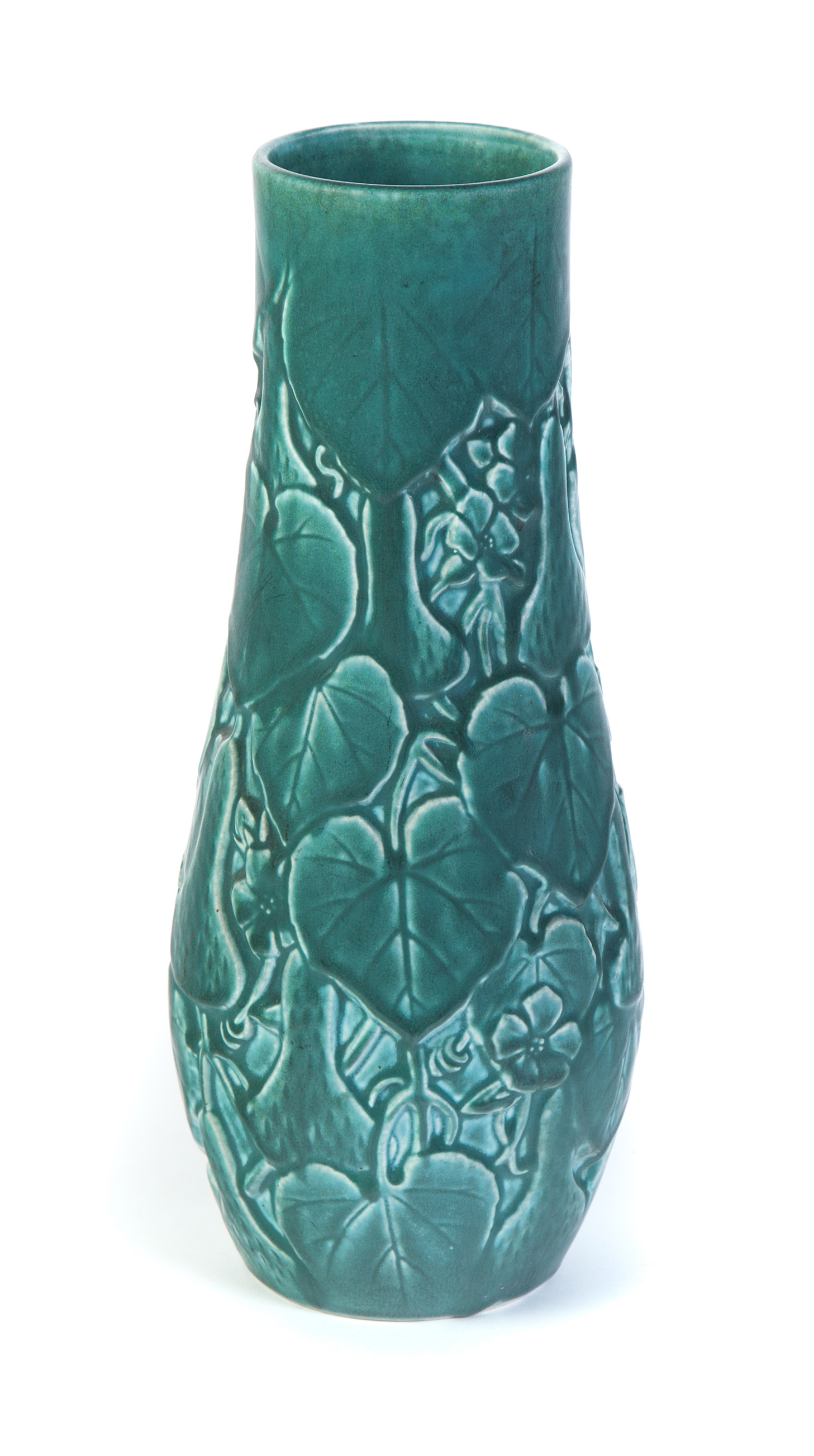 Appraisal: MOLDED ROOKWOOD VASE Cincinnati Ohio dated Matte grey-green glaze molded