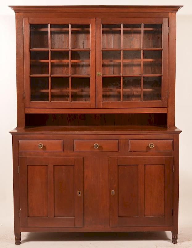 Appraisal: PA Sheraton Cherry Two Part Dutch Cupboard Pennsylvania Sheraton Cherry