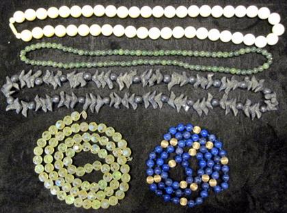 Appraisal: Group of five necklacesIncluding one jade bead and one lapis